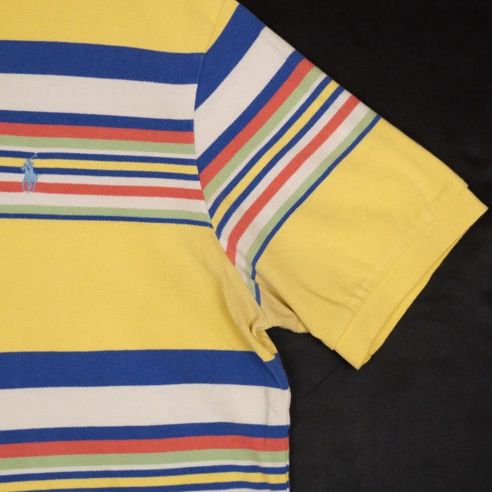 Polo Ralph Lauren Polo Shirt Mens XL Yellow Striped Vintage Short Sleeve Cotton
